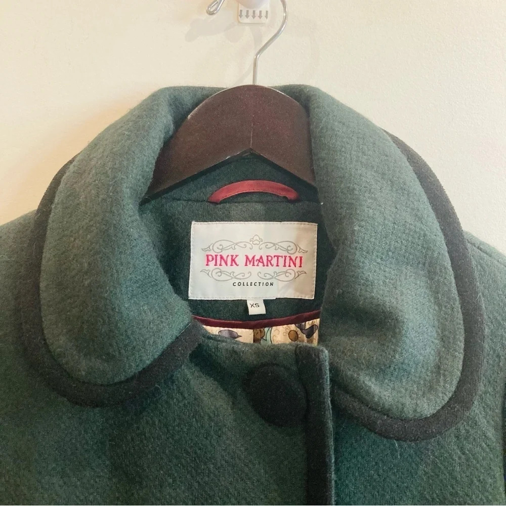 PINK MARTINI SZ SX Hunter Green Zipper Closure Pocket Back Pleat Jacket Coat - Picture 13 of 14